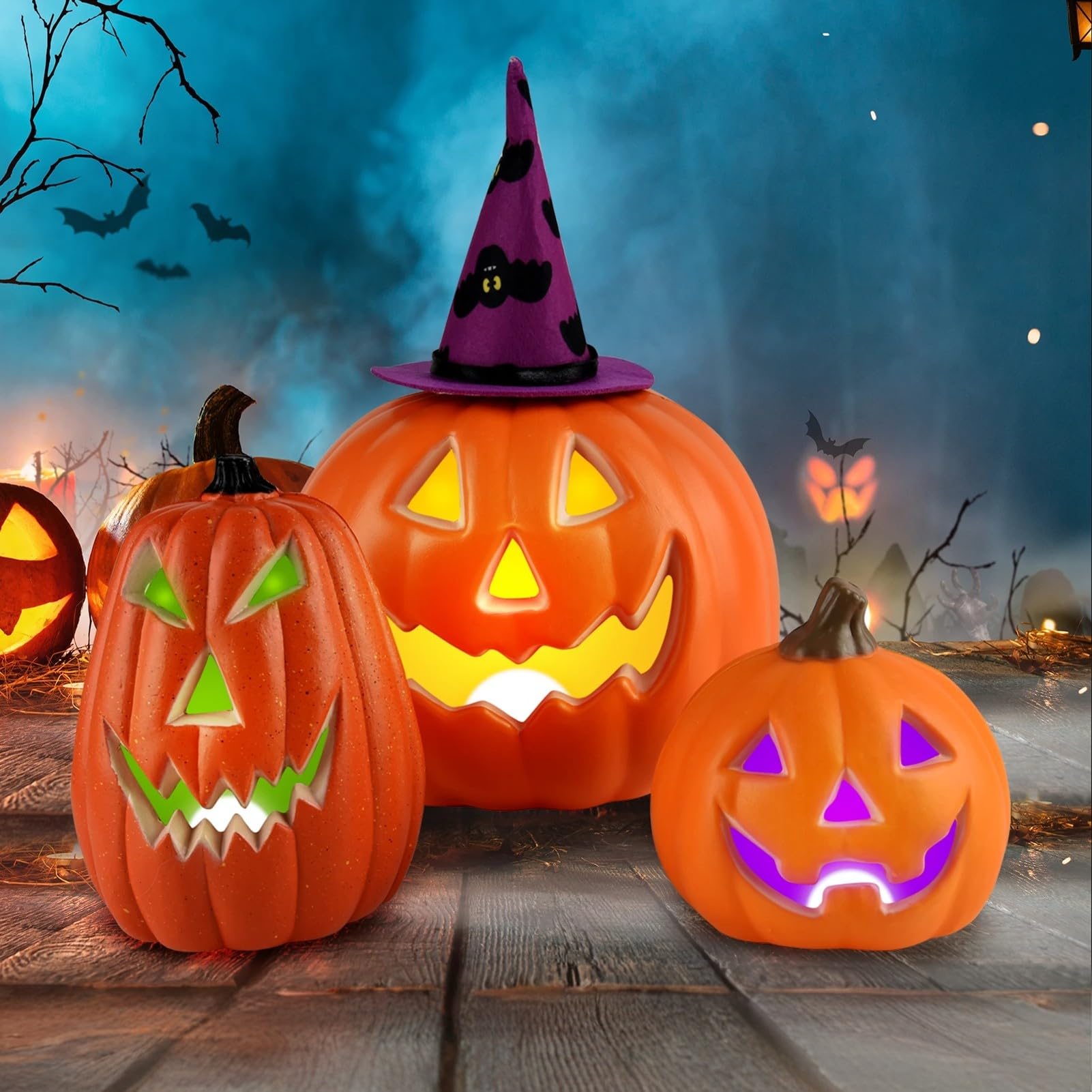 Amazon.com: Halloween LED Jack-O-Lantern Lights with Purple Bat