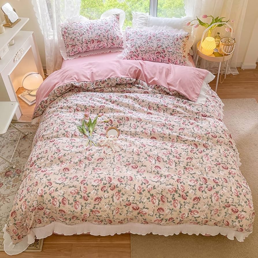 Amazon｜[OceanMap] 布団カバー4点セット 姫系 ローズ 薔薇柄 花柄