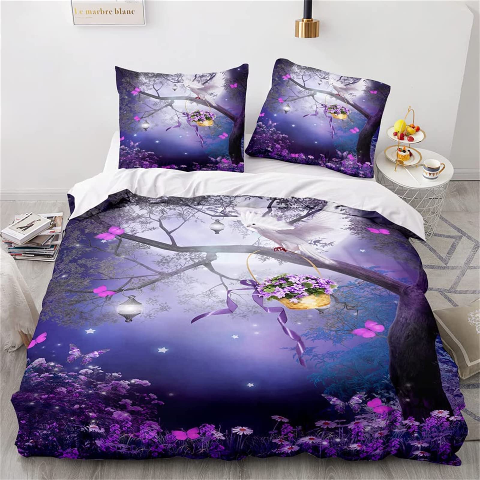 Amazon｜掛け布団カバー 紫の花の木 寝具セット子供 男女の子 ティーン