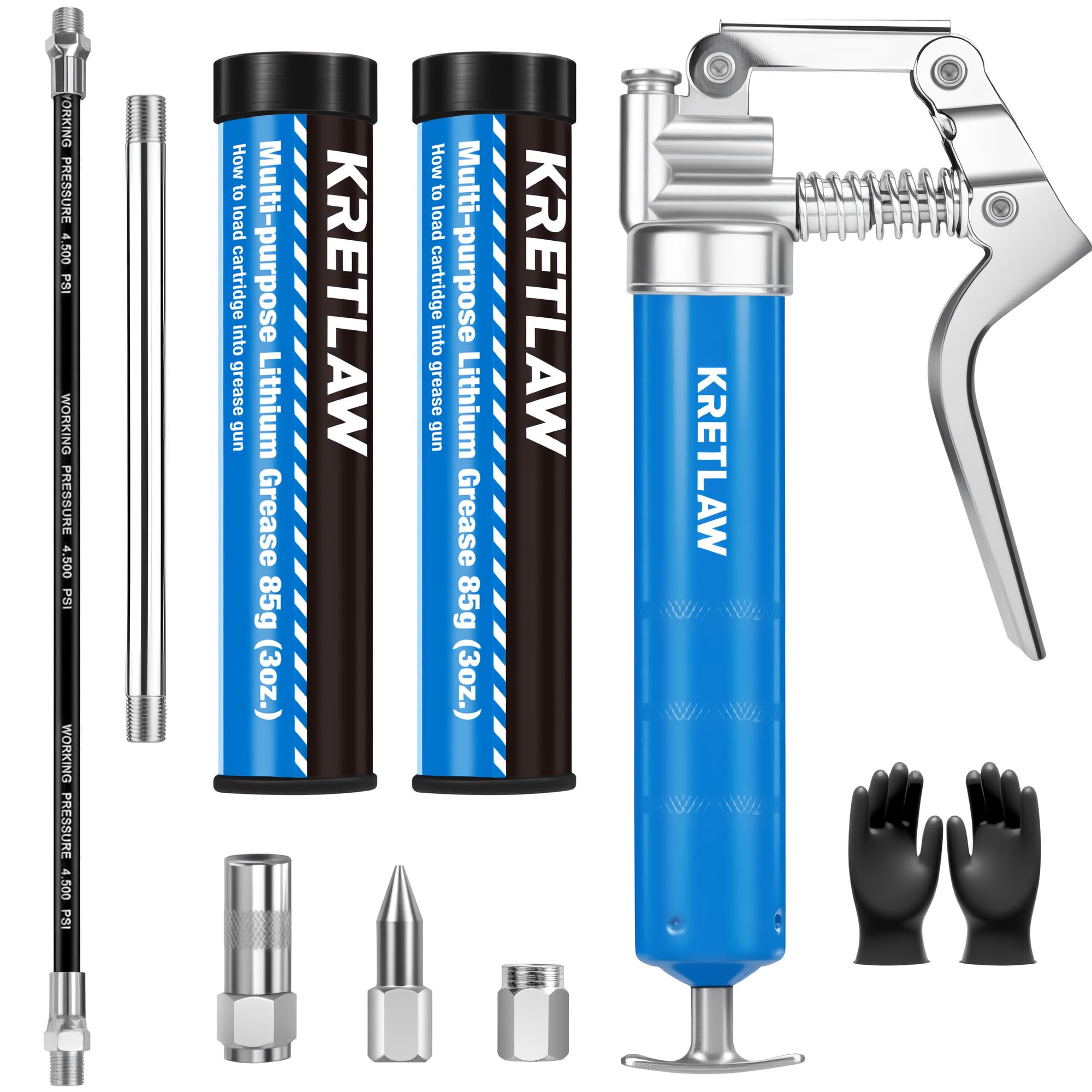 KRETLAW Mini Grease Gun (3000PSI) with Double 3oz Cartridge Grease