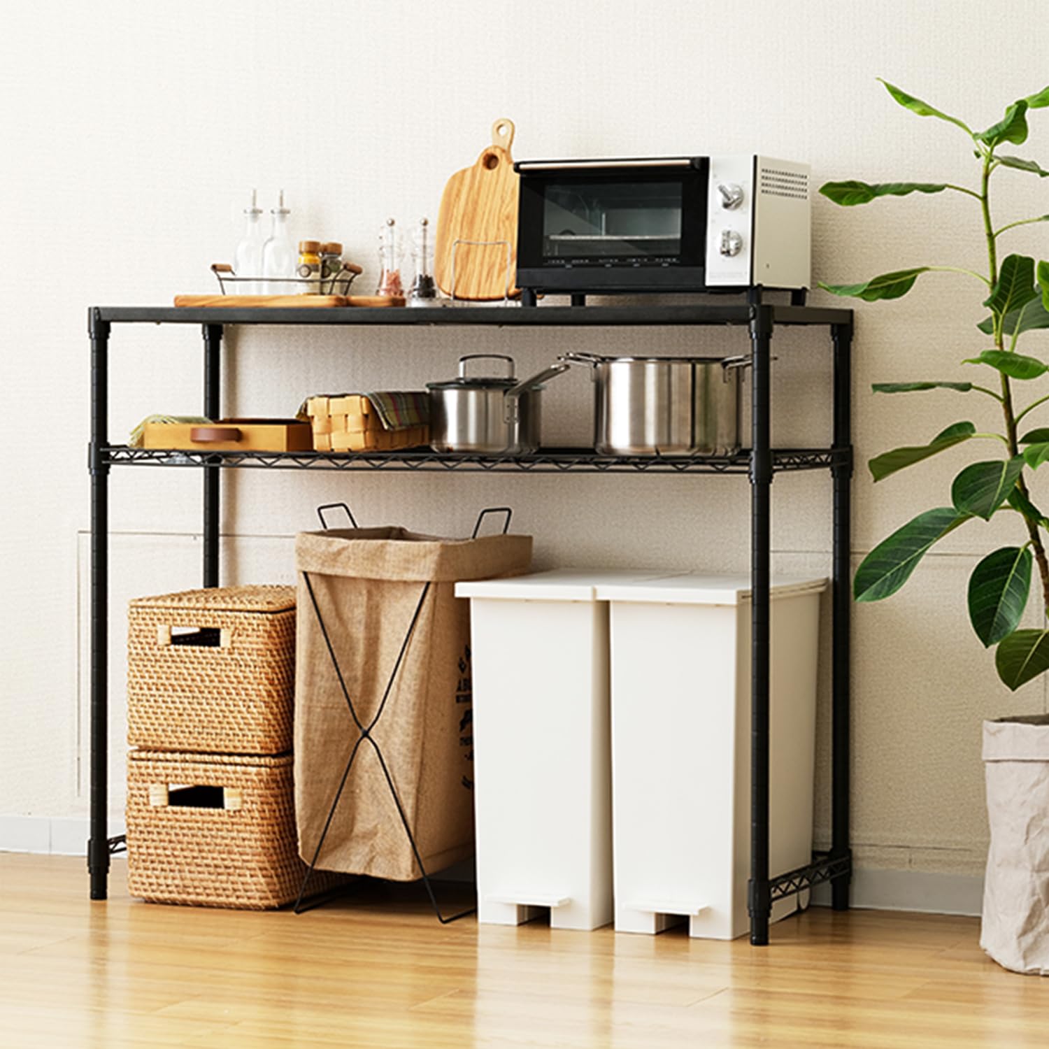 Amazon｜ドウシシャ ルミナス ノワール キッチンラック 棚 幅110 2段