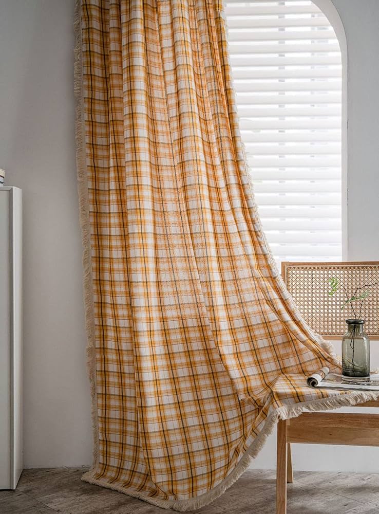 Amazon｜JAIJY バッファローチェック 格子柄 オレンジカーテン