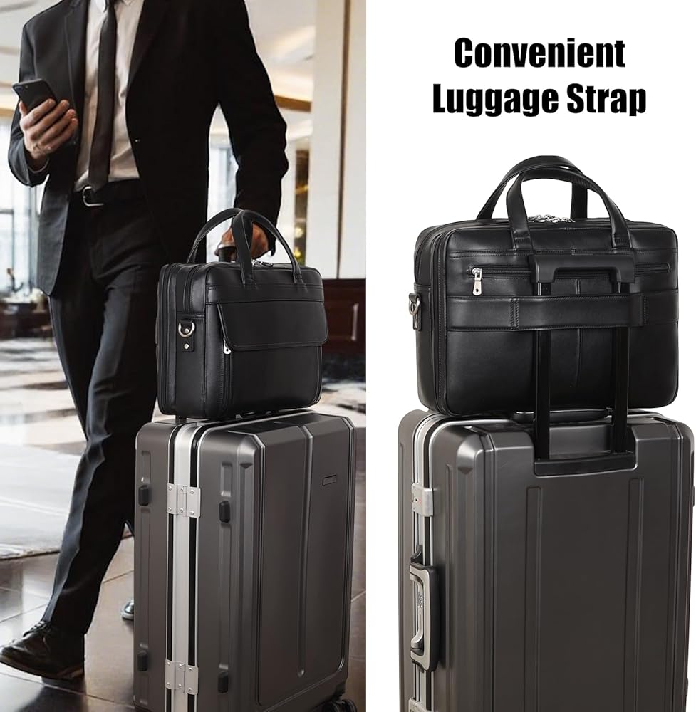 Amazon.com: Masa Kawa Black Leather Briefcase for Men 15.6 Inch