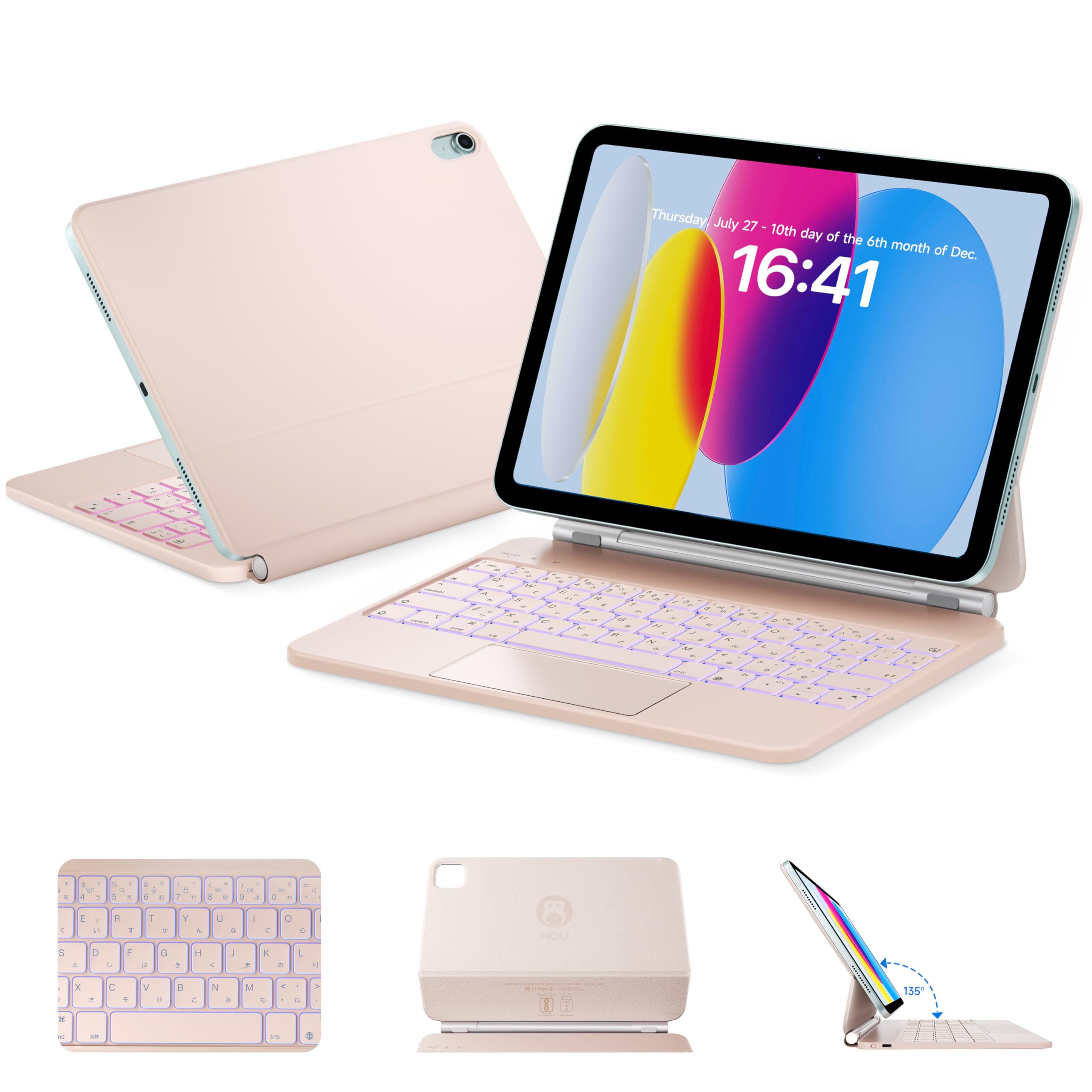 Amazon.co.jp: HOU iPad 11 (A16)/10 用 磁気キーボードケース、広角度