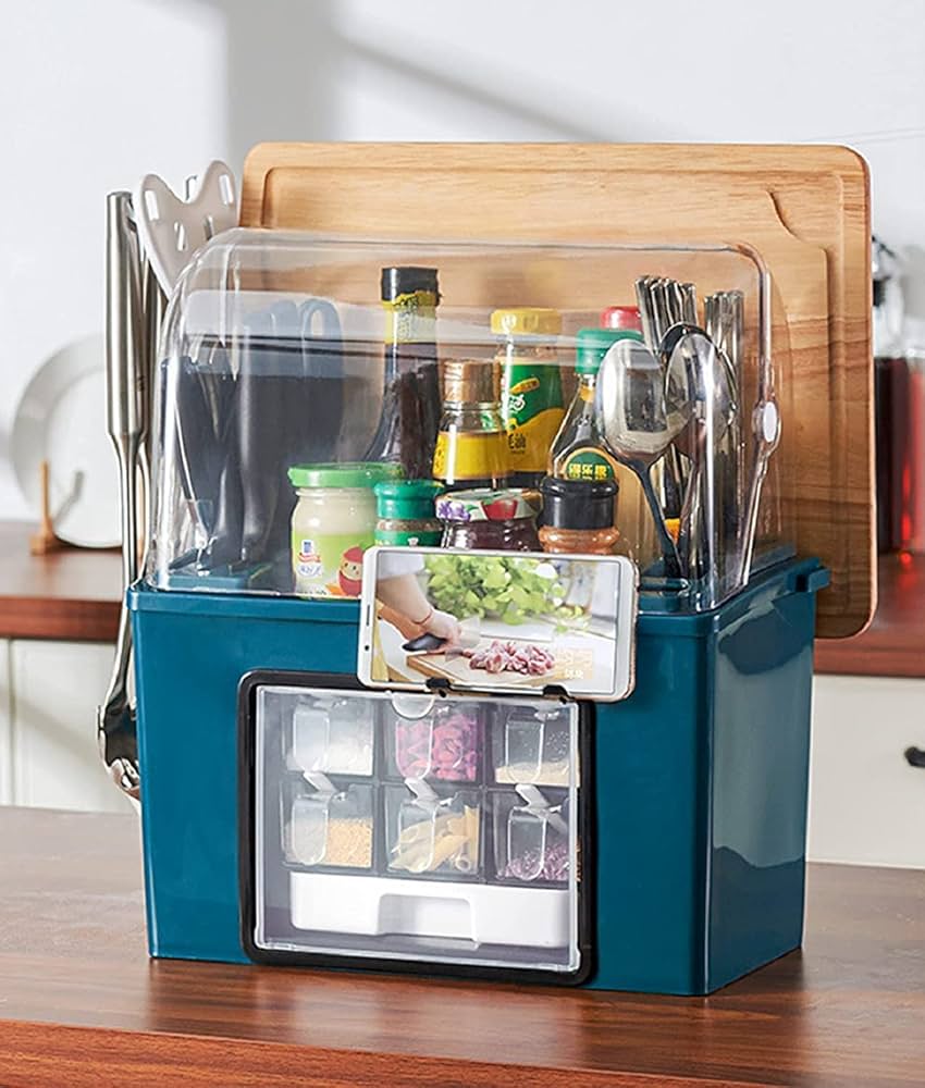 Amazon｜キッチン収納ラック 調味料ラック 台所ラック 透明防塵蓋付き