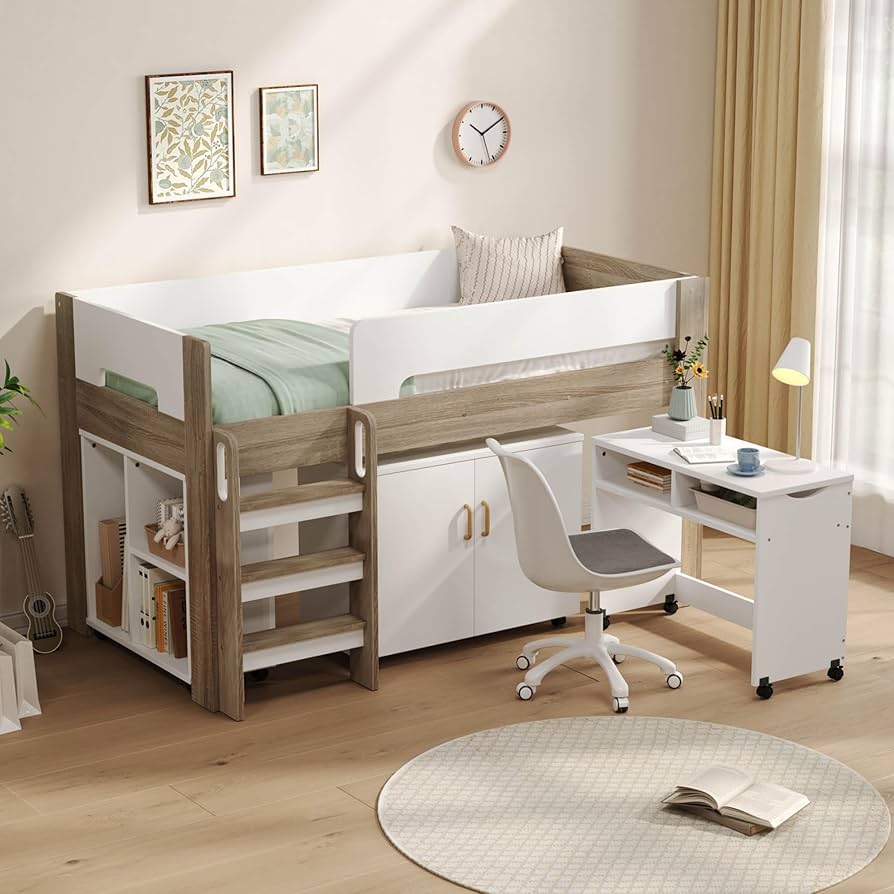 Amazon｜システムベッド ロフトベッド 階段付き シングル 木製 高さ