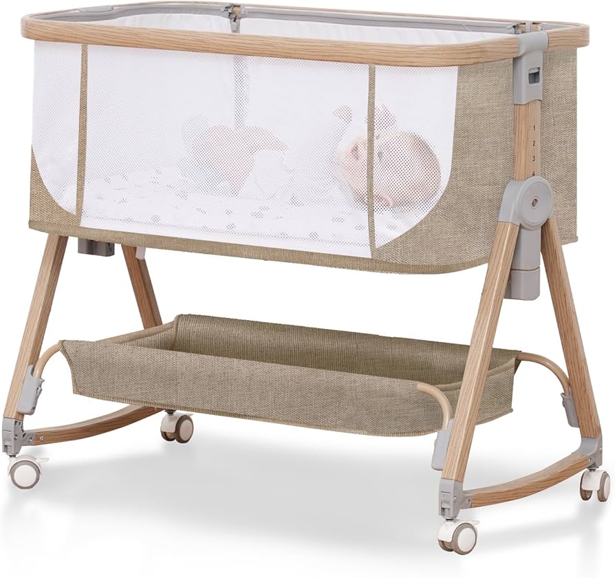 Amazon.co.jp: ベビーベッド 添い寝ベッド 浅い木色 乳児用ベッド 多
