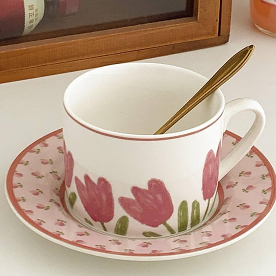 Amazon | コーヒーマグ チューリップ柄 チェック柄 珈琲カップ