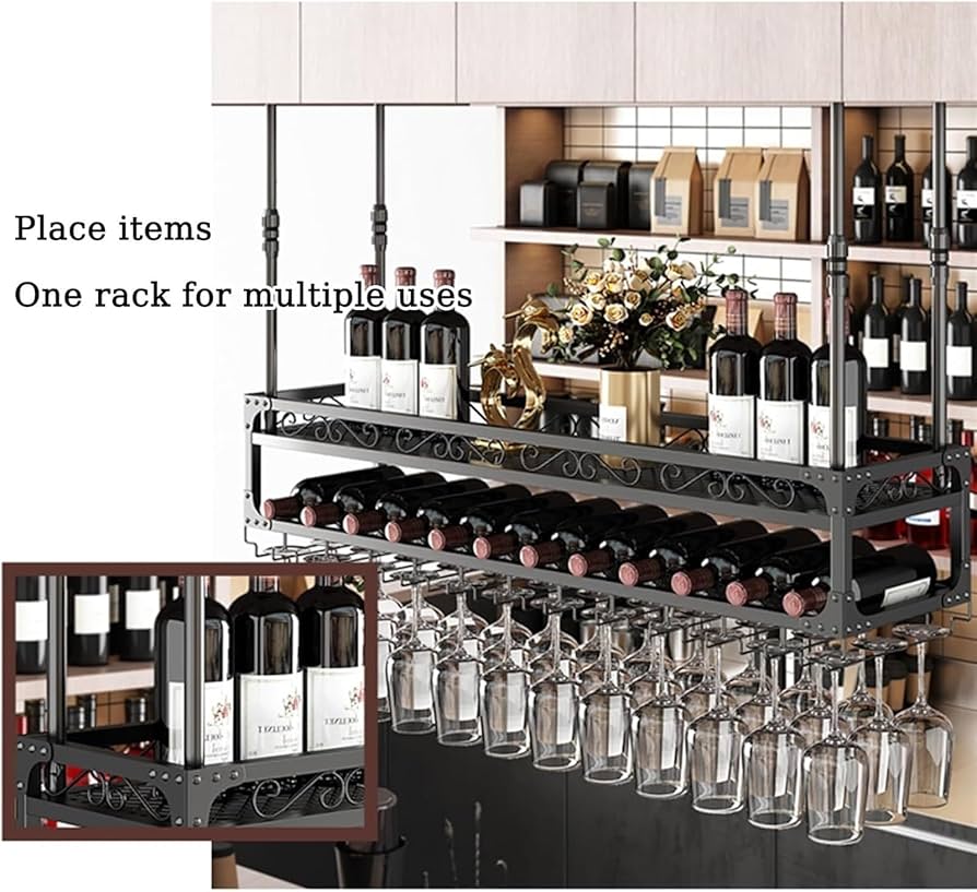 Amazon｜大型金属製アイアン棚収納、壁掛け式吊り下げウイスキーラック