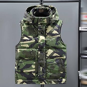 Amazon | [lsjdln] ベスト メンズ 中綿入り 迷彩柄 フード取り外し可