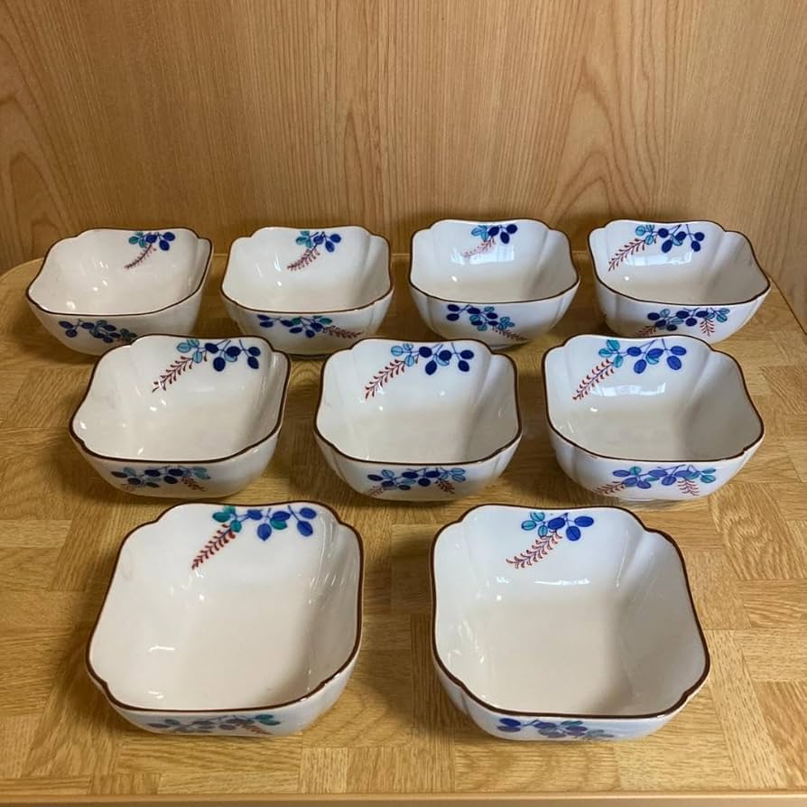 辻精磁社萩文染付小鉢十四代辻常陸作宮内庁御用達9客セット