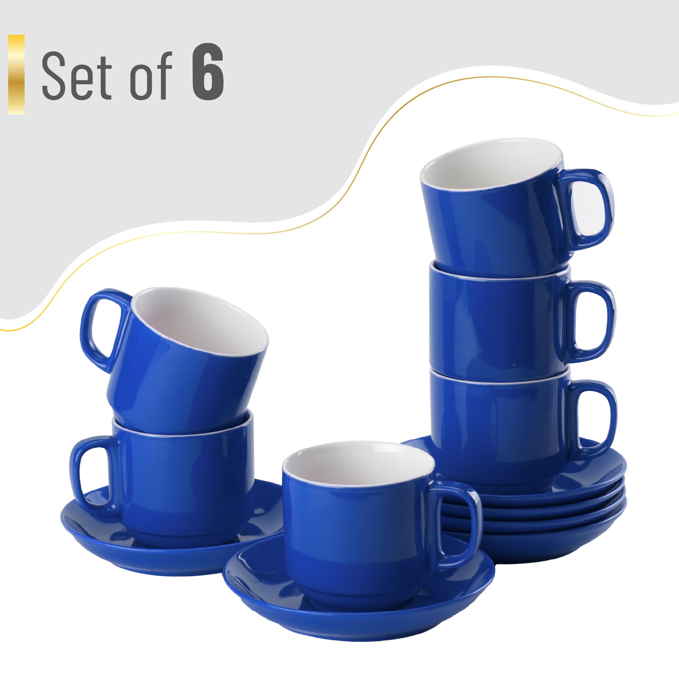 Amazon.com | BTaT- Stackable Coffee Cups with Saucers, Set of 6, 8