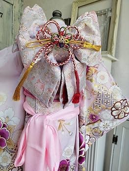 Amazon.co.jp: 高級 清楚な薄い紫ピンクの着物 白の作り帯 七五三フル