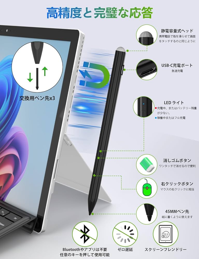 Amazon | Surface ペンSurface用タッチペンWindows 11AI+PC 4096筆圧