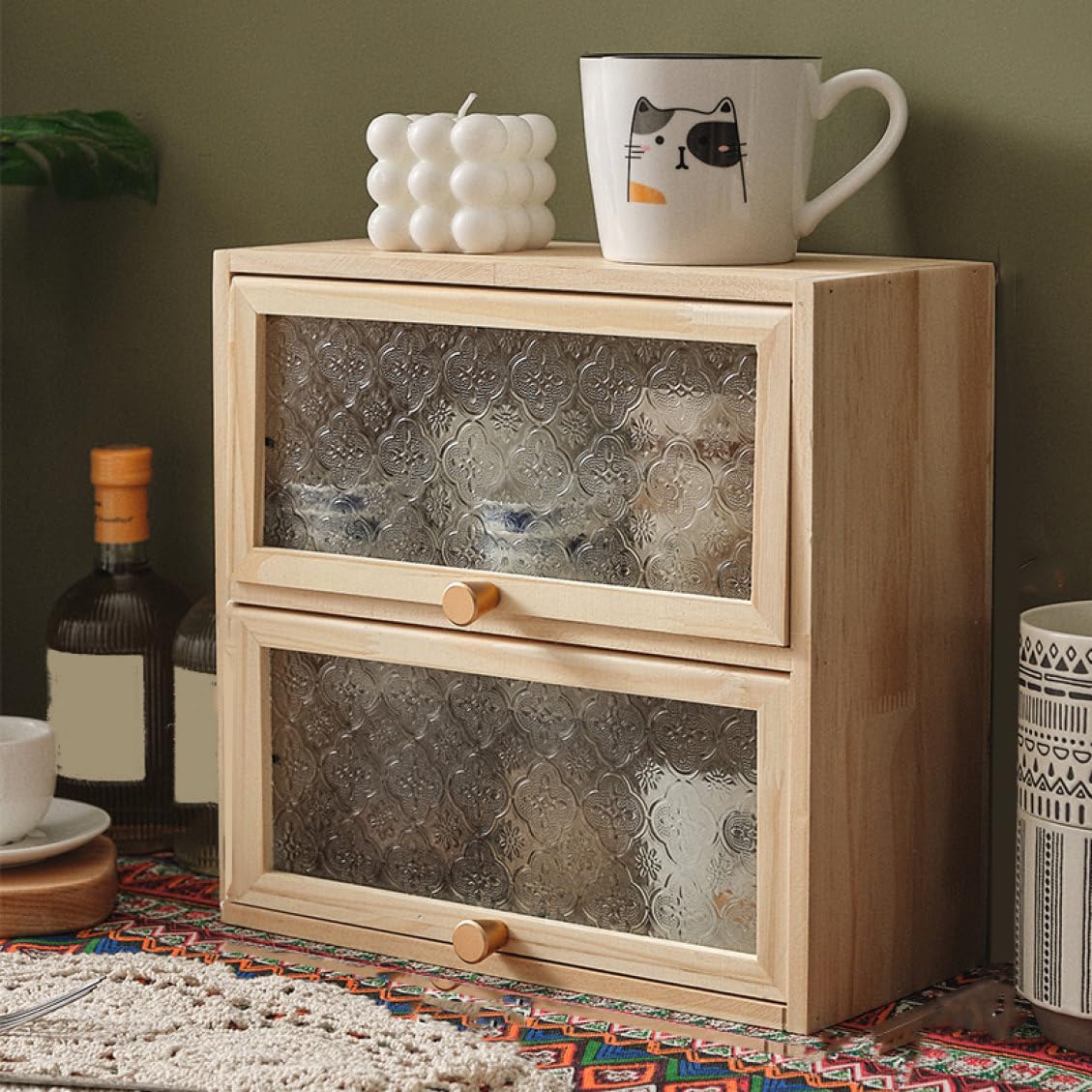 Amazon｜MJKQ9 食器棚 コンパクト おしゃれ 大容量 木製 ミニ食器棚