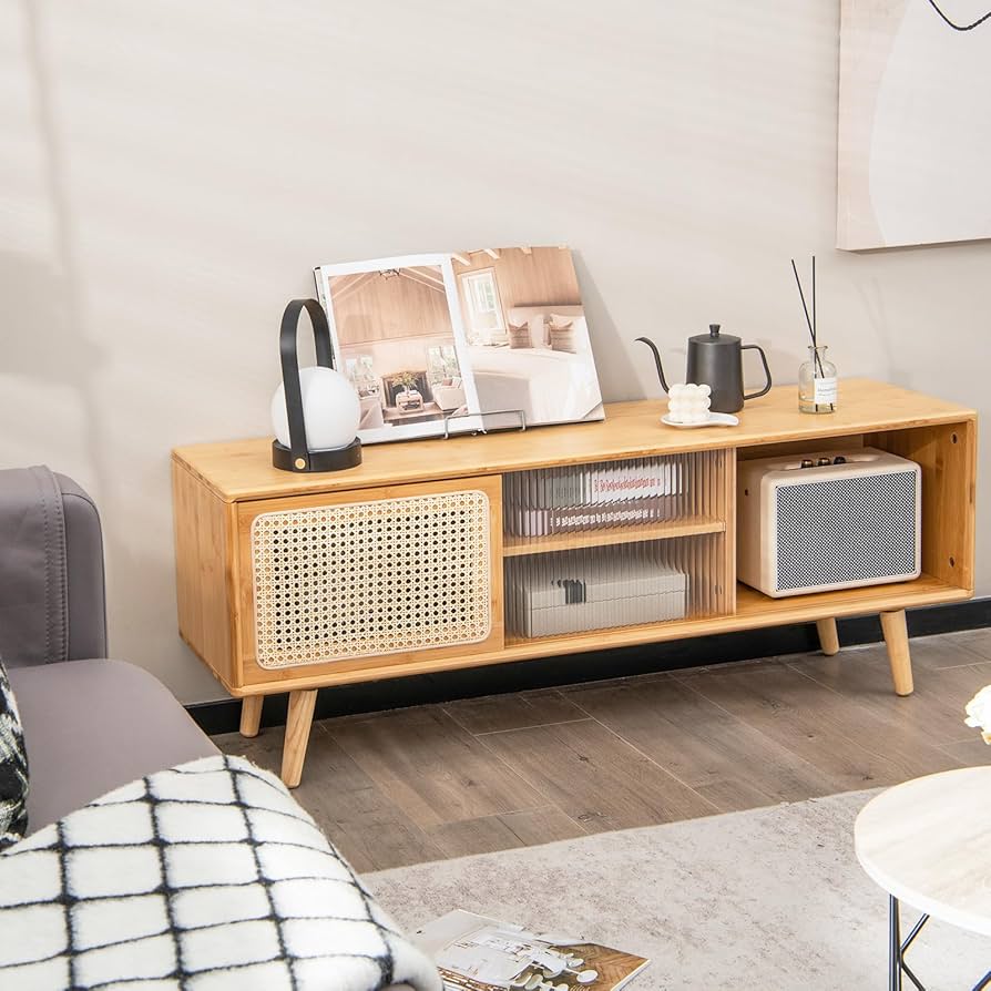 Amazon｜Giantex テレビ台 テレビボード 55型対応 竹製 幅120cm 天板の