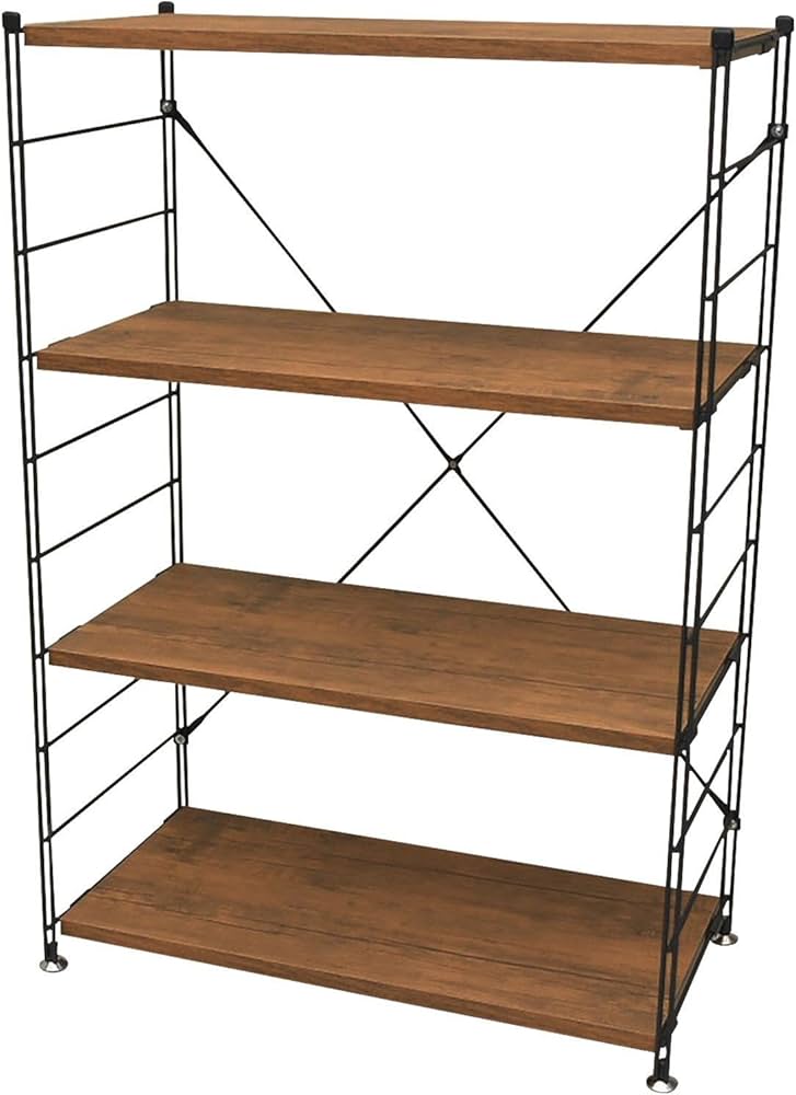 Amazon｜山善(YAMAZEN) ウッドシェルフ 4段 アンティーク ブラウン 幅