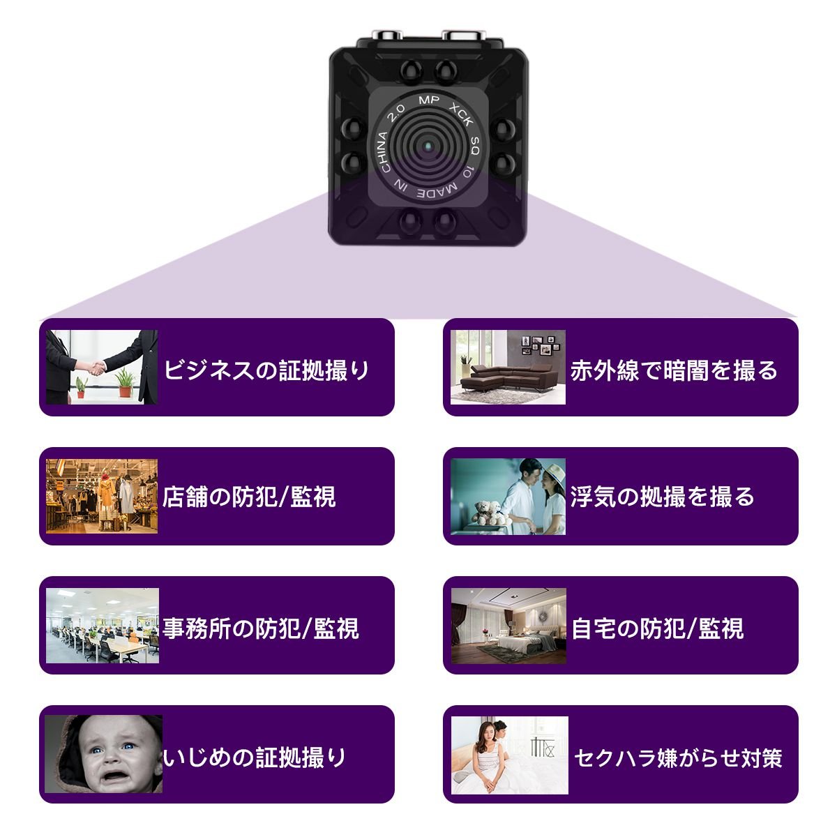 Amazon.co.jp: 超小型隠しカメラ 防犯カメラ 1080P 暗視撮影 赤外線8粒