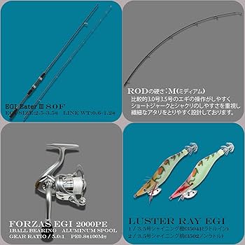 Amazon.co.jp: エギングセット8.0F/ML ロッド PE付リール エギ2個