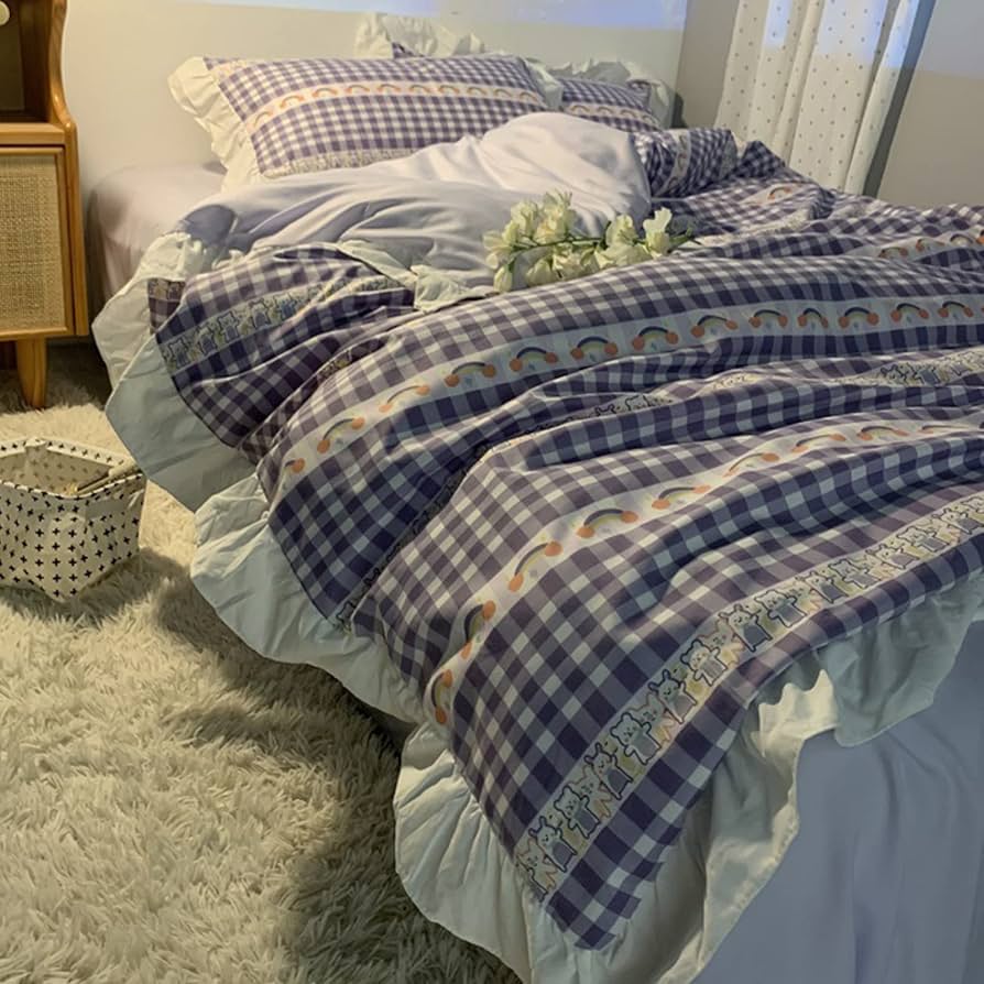 Amazon｜布団カバー シングル 3点セット チェック柄 フリル 可愛い