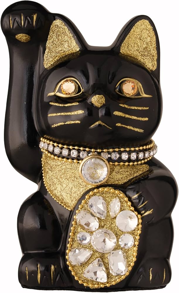Amazon.co.jp: ご縁猫 ジュエリーキャット(M-SIZE 黒 Black）右手あげ