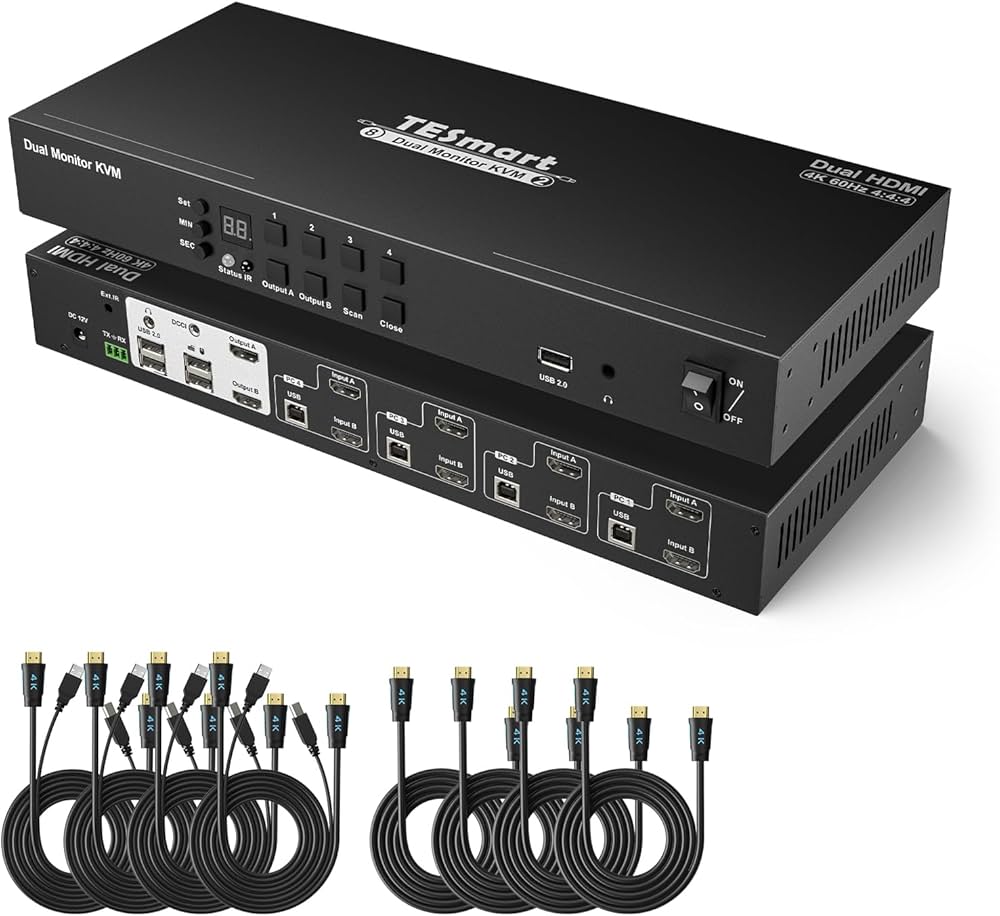 Amazon.com: TESmart KVM Switch 4 Computers 2 Monitors, 4 Port HDMI