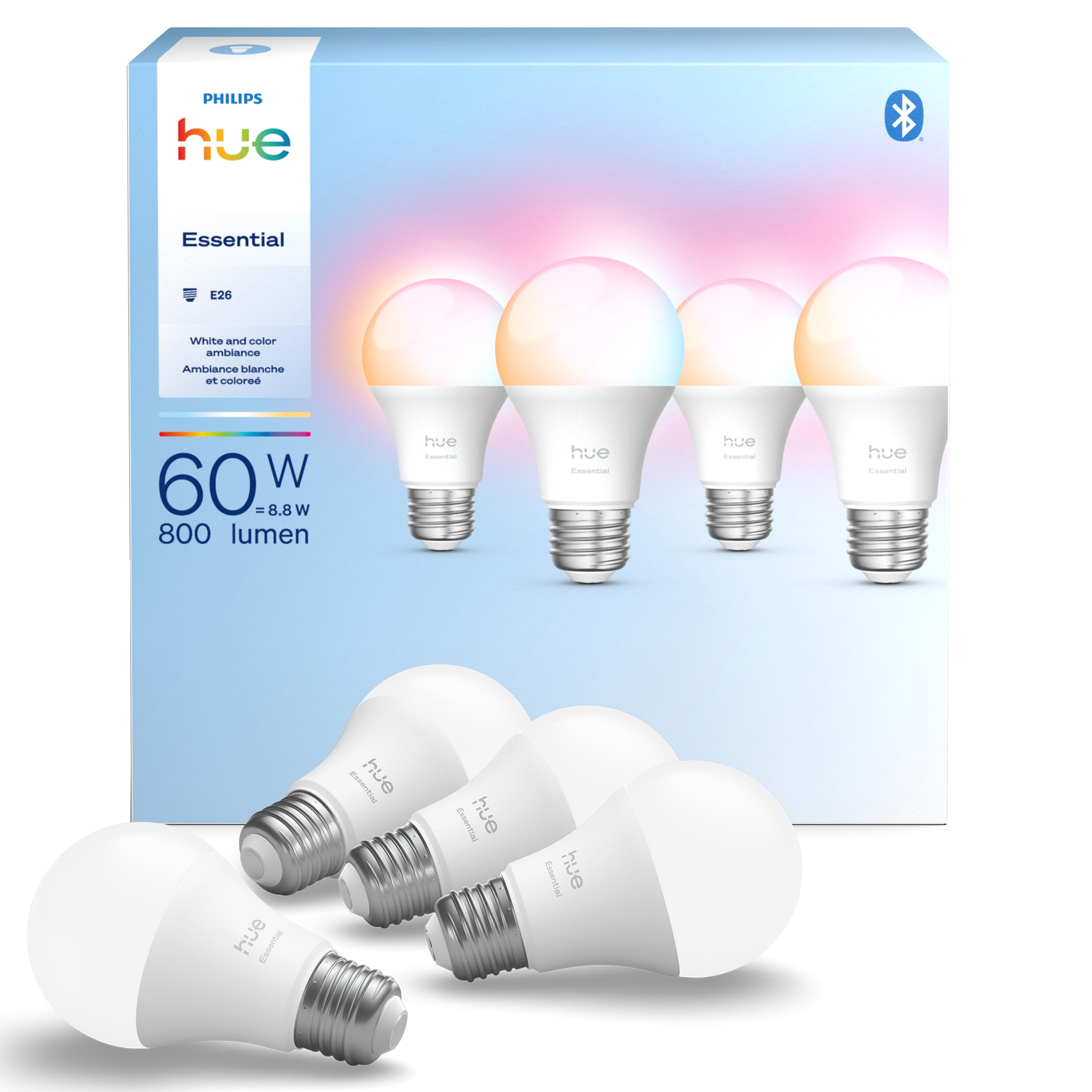 Philips Hue Essential Smart LED A19 Bulb, White and Color Ambiance