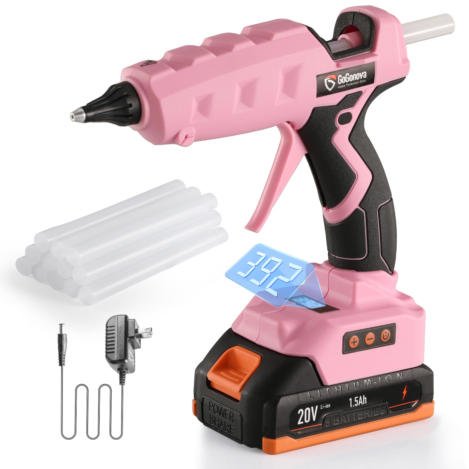 Amazon.com: Full Size Cordless Glue Gun, GoGonova 20V Temp Adjust