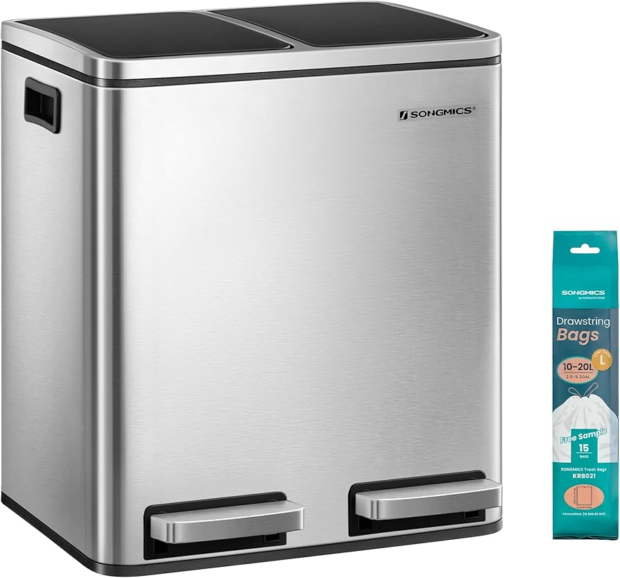 Amazon｜SONGMICS ゴミ箱 ダストボックス ペダル式 2分別 2x15L 蓋付き