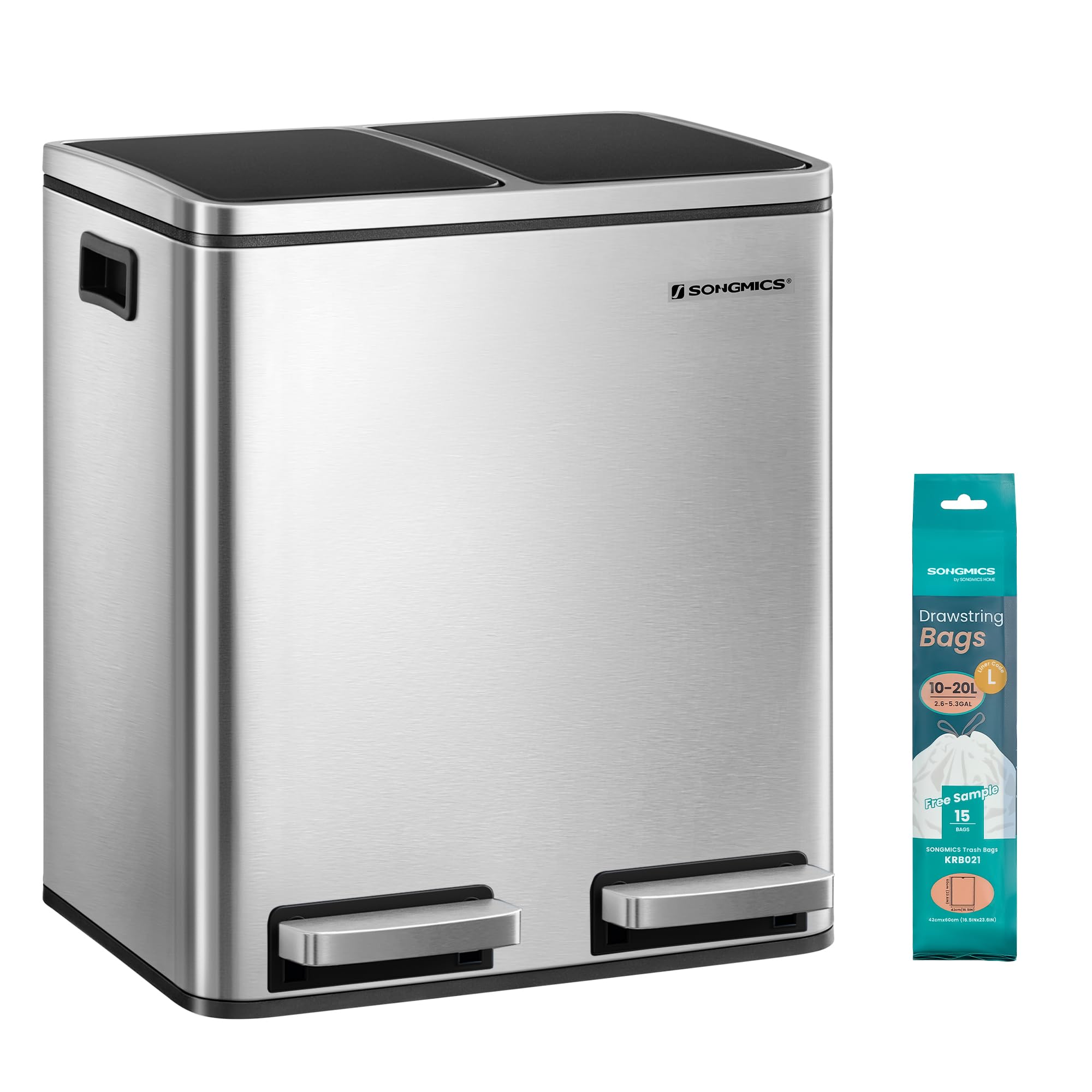 Amazon｜SONGMICS ゴミ箱 ダストボックス ペダル式 2分別 2x15L 蓋付き