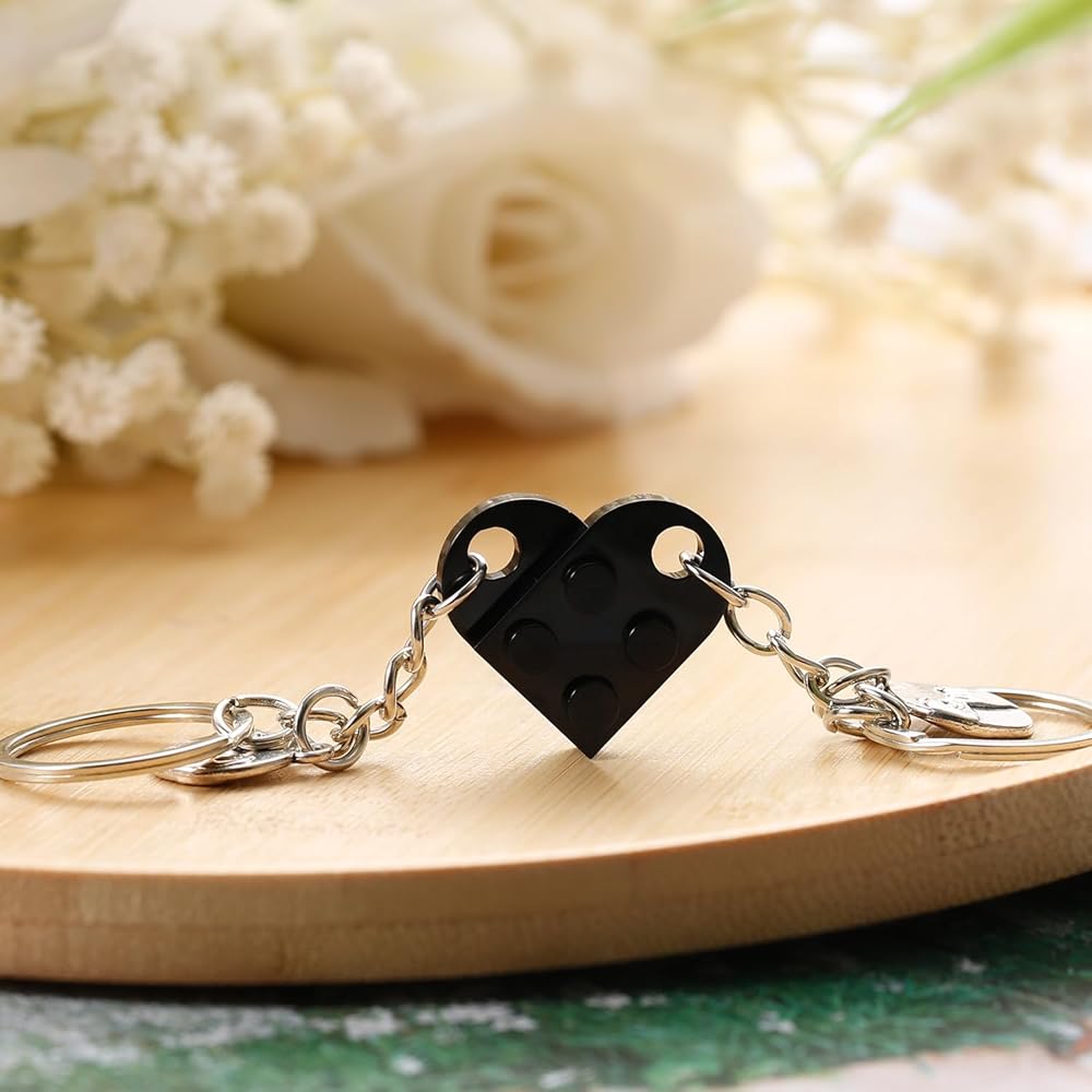XIHIRCD Matching Brick Heart Keychain for Couples, Custom Pinky