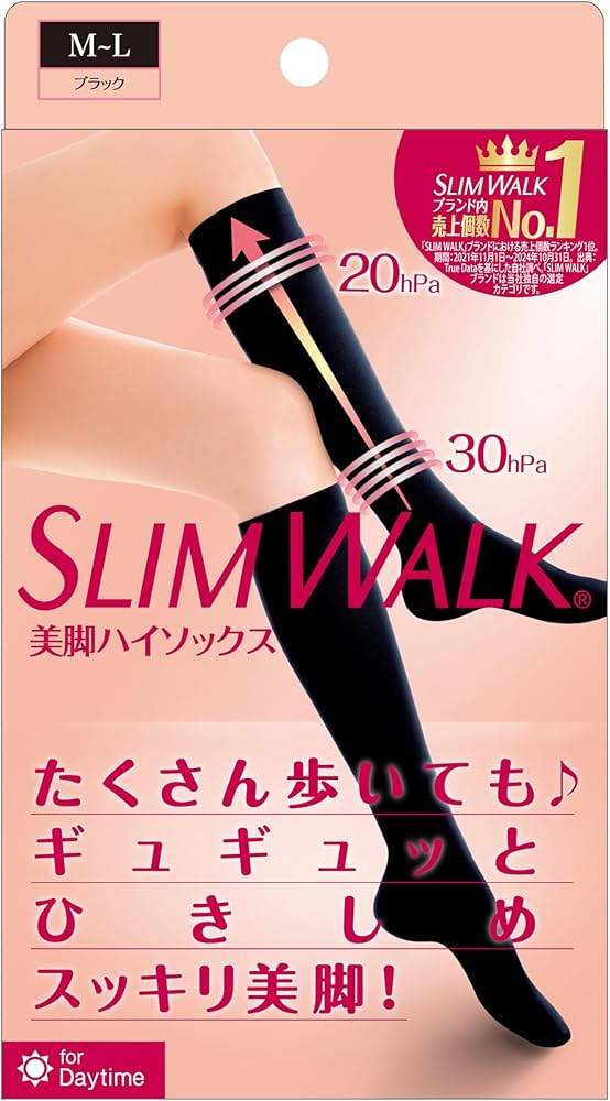 Amazon.co.jp: スリムウォーク 着圧ソックス 美脚 ハイソックス M-L