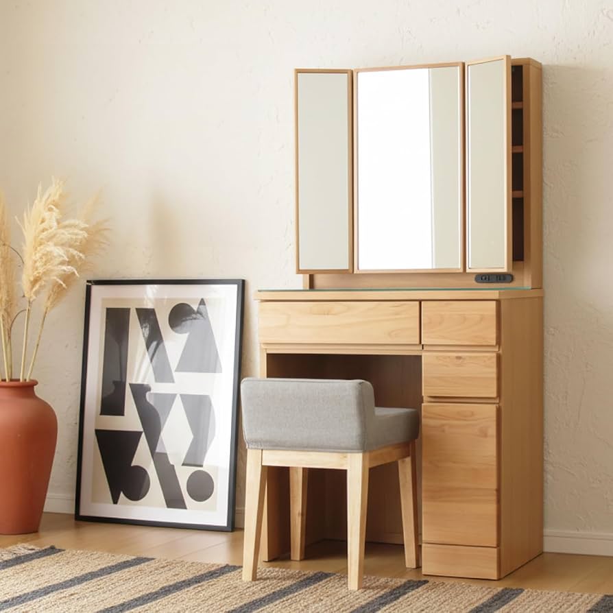Amazon｜【開梱設置サービス付】幅67cm 天然木 ドレッサー 三面鏡 完成