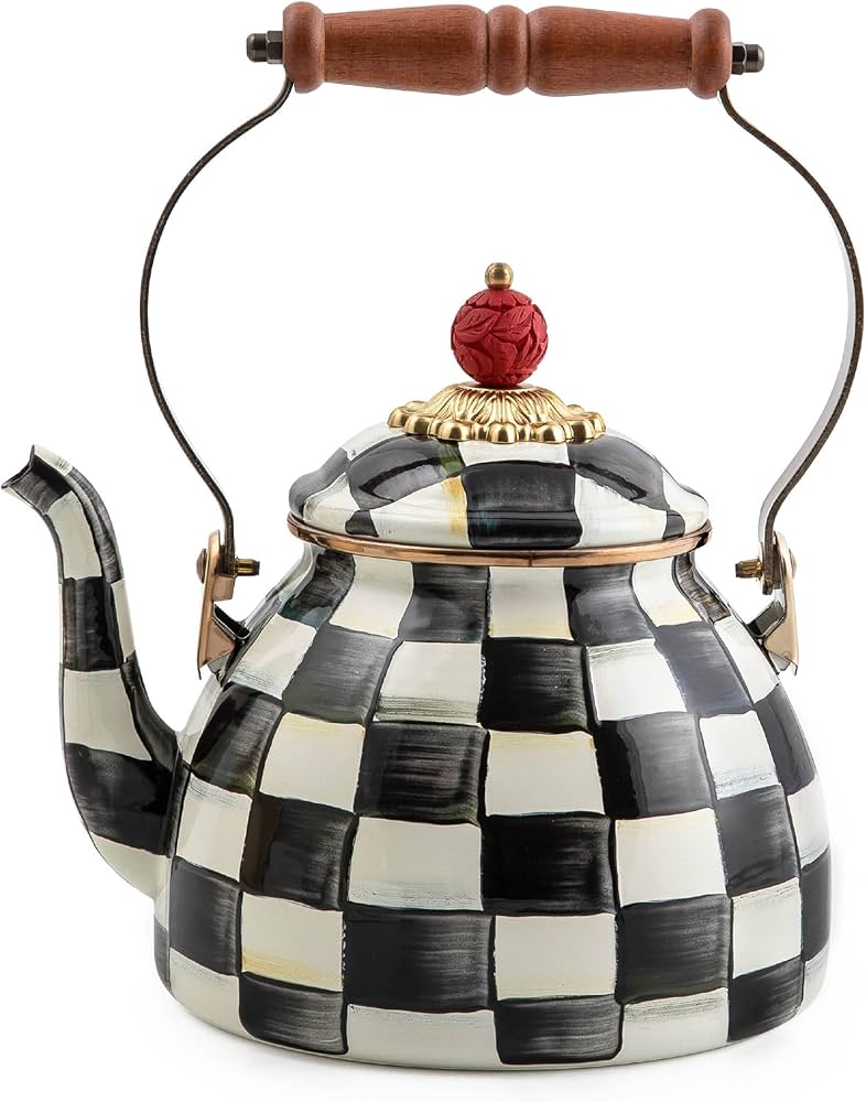 Amazon | MacKenzie-Childs Courtly Check Enamel Tea Kettle 2 Quart