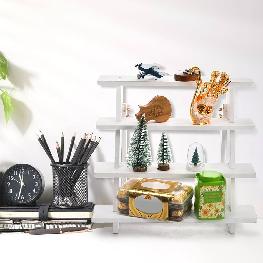 Amazon｜Hacaroa 4段 木製 小売階段棚 カップケーキスタンド ホワイト