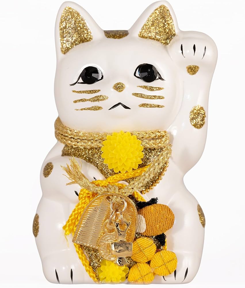 Amazon.co.jp: ご縁猫 福あつめ(S-SIZE 白 White）左手あげ/陶器