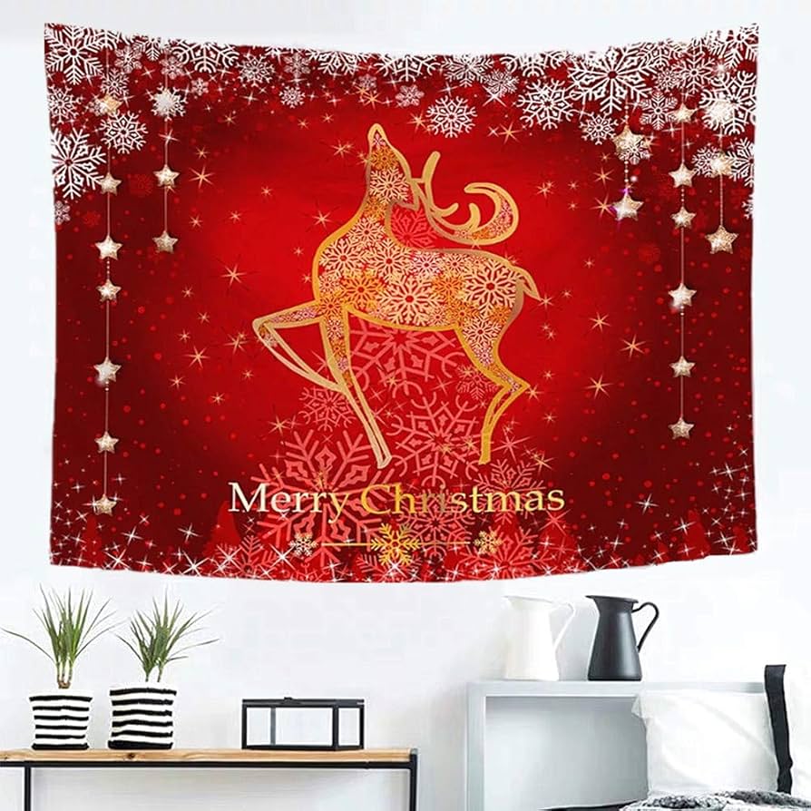 Amazon.co.jp: メリークリスマス 壁掛けタペストリー ゴールド