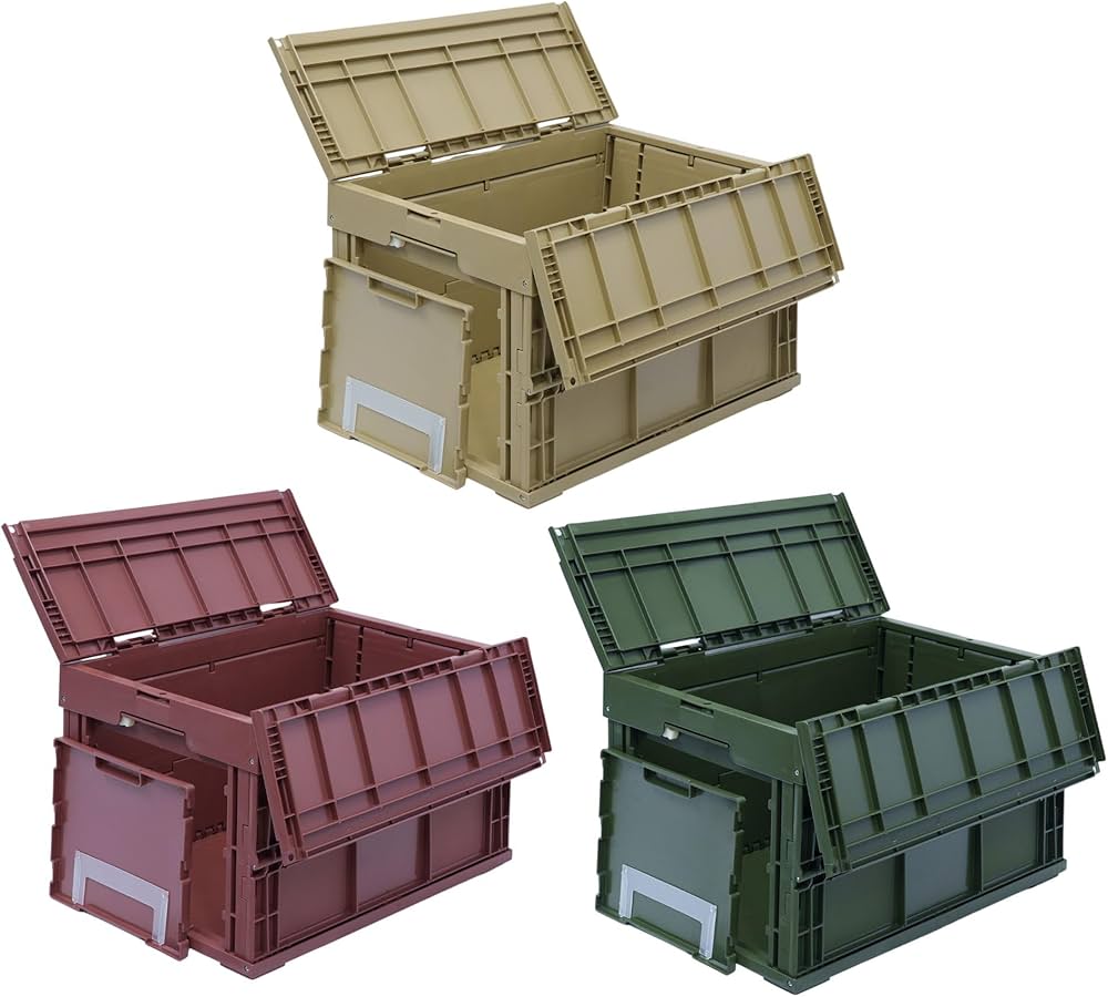 Amazon | 松本産業 折りたたみコンテナ 50L フタ付き 1面扉付き 3色