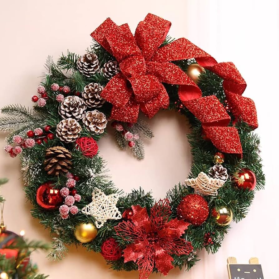 Amazon.co.jp: SCLYX クリスマスリース 50cm オーナメント付 ビッグ