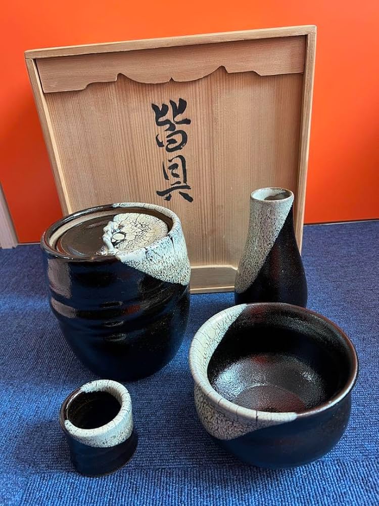 Amazon.co.jp: 1171 黒薩摩 龍門司焼 黒秞白流 皆具 茶道具 : ホーム