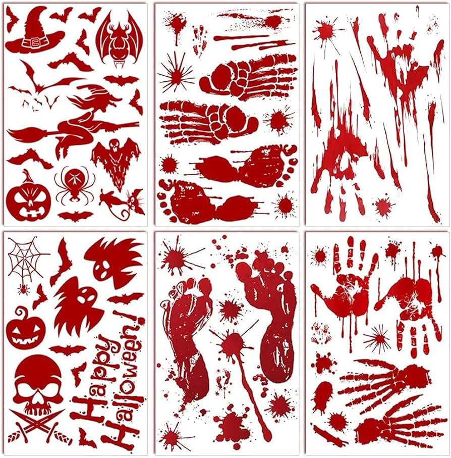 Amazon.co.jp: ホラー ハロウィン ステッカー 血の手形 血の足形 血痕