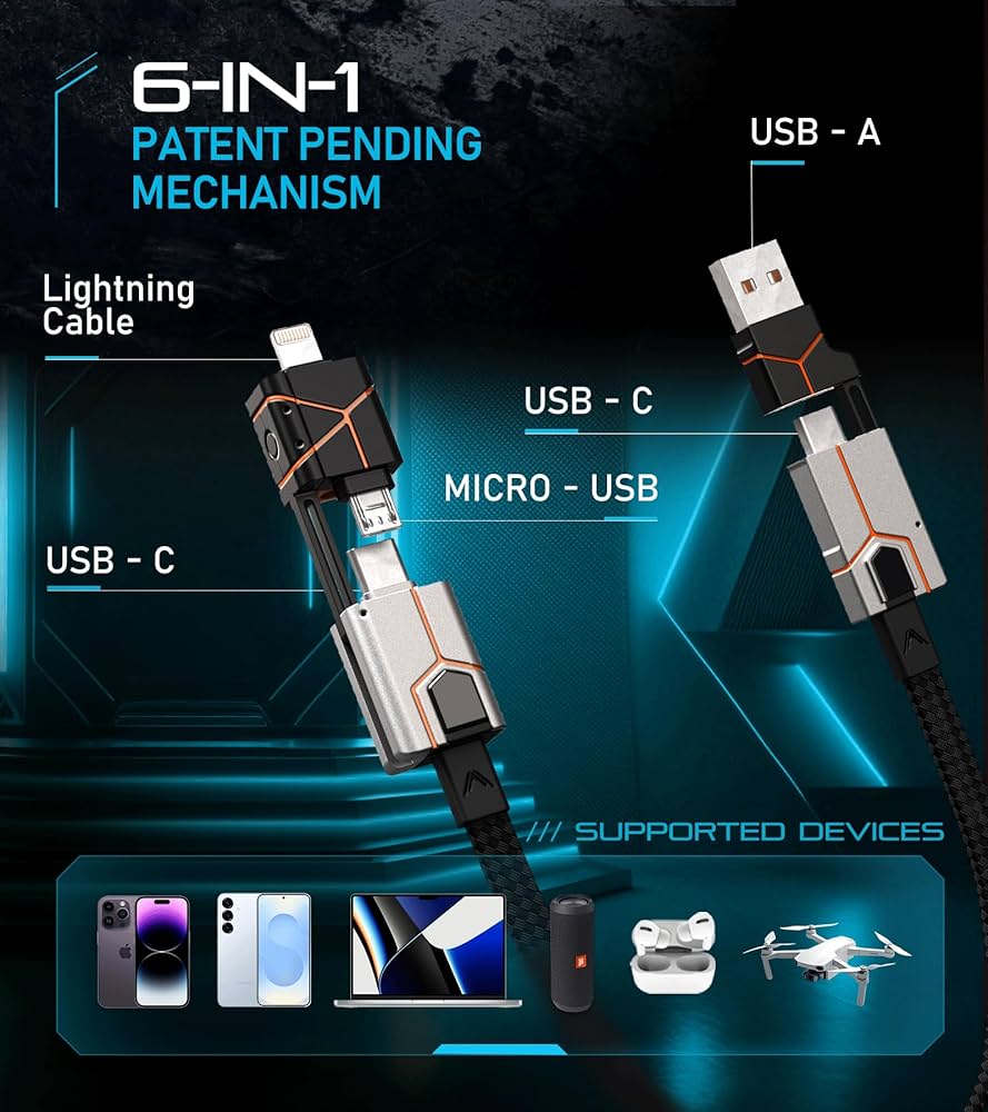 Futurizta Tech® Zeus-X Go 6 in 1 Keychain Universal Cable 240W