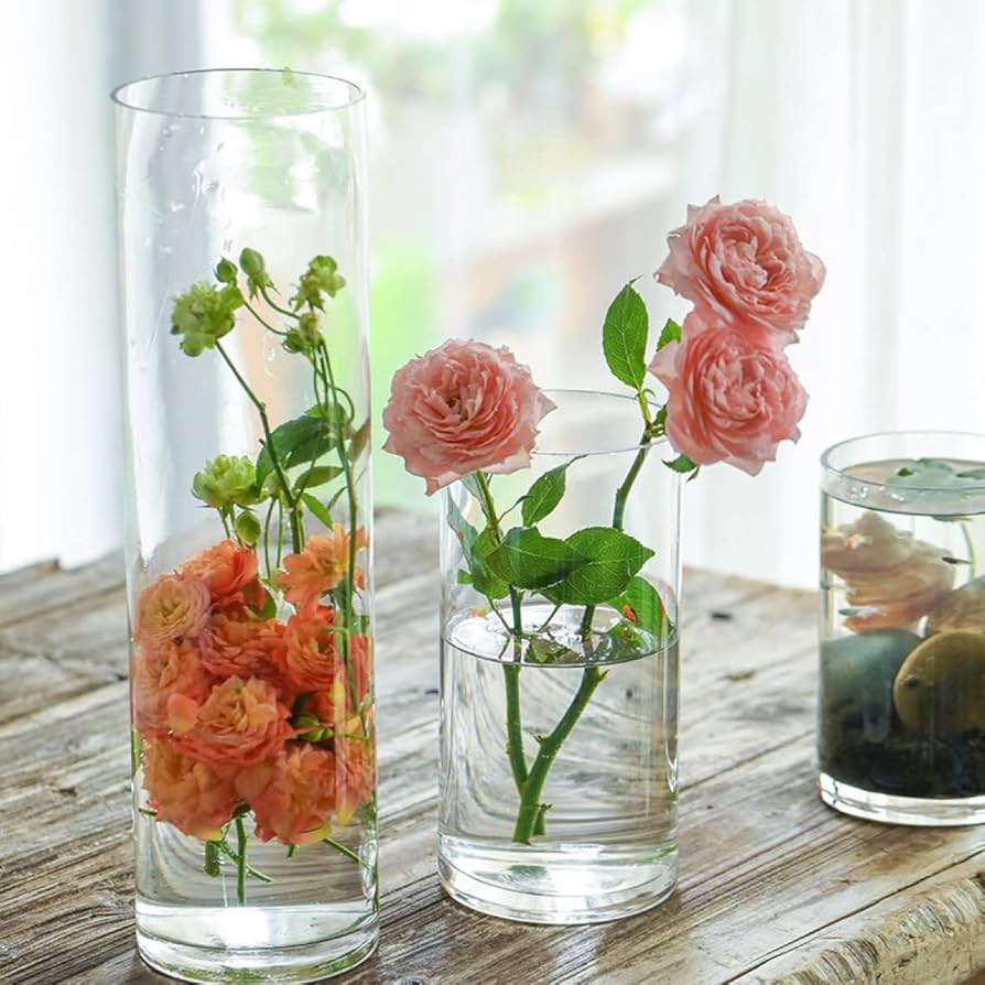 Amazon.co.jp: YJFFQ ガラス 花瓶 花器 シリンダー 円柱 花瓶 ガラス