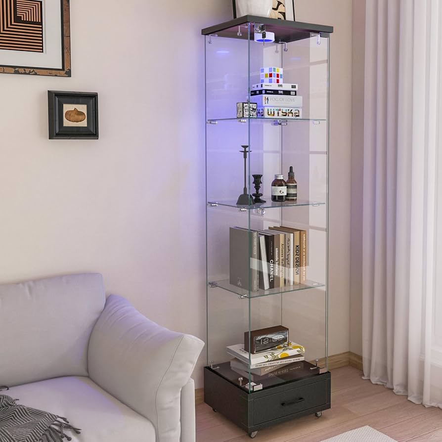 Amazon.co.jp: LED照明付き ロック付き 強化ガラスディスプレイ