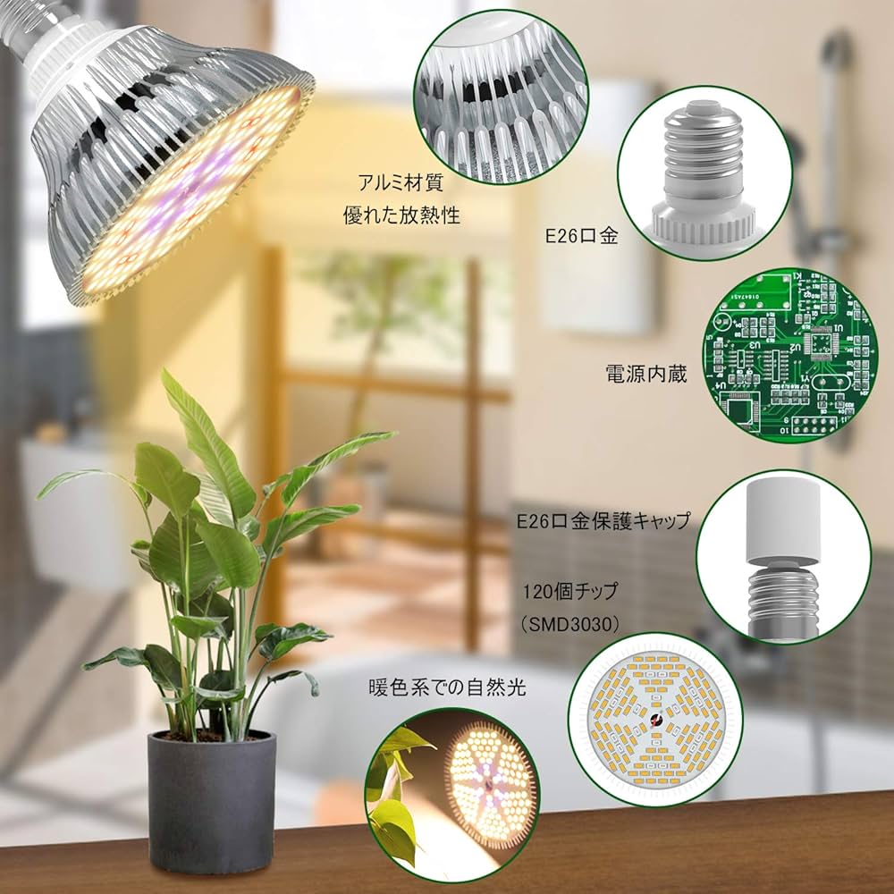 Amazon.co.jp: MORSEN LED植物育成ライト 80W相当 暖色 E26口金 フル