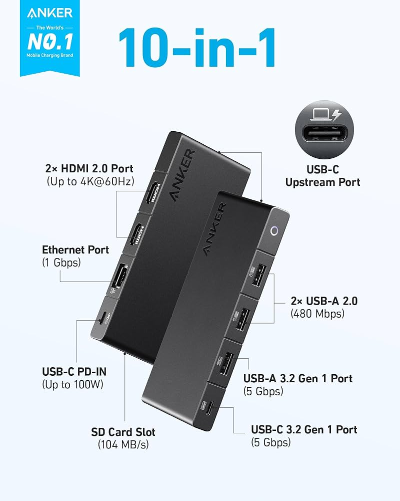 Amazon.com: Anker USB C Hub (10-in-1), Dual Monitor with 4K HDMI