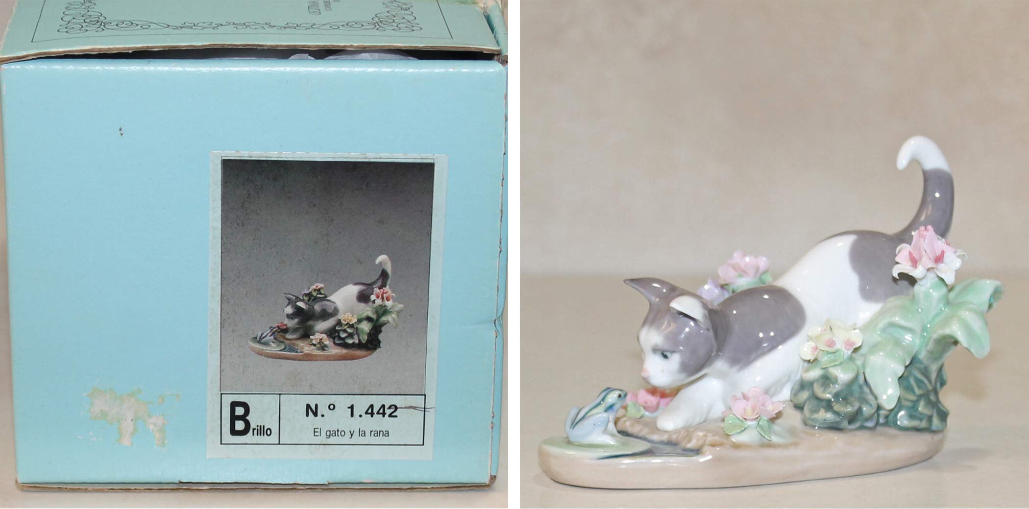 Amazon.com: Lladro Figurine 1442, Kitty Confrontation, w/ flowers