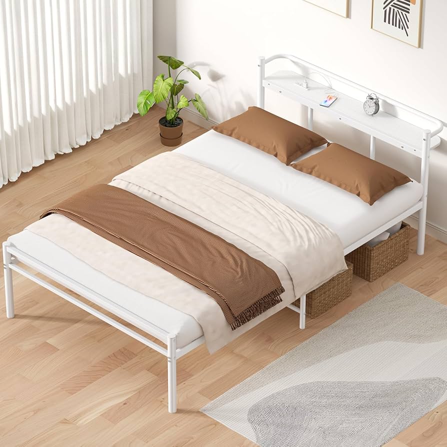 Amazon｜PRTONE パイプベッド ベッドフレーム セミダブル 棚付き