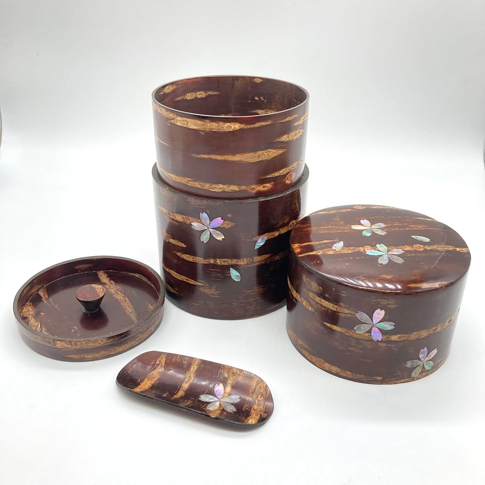 Amazon｜樺細工 桜皮 総皮茶筒 大 容量150g 茶さじ 茶み 螺鈿 ラデン