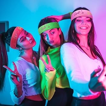 Amazon.co.jp: Civaner 9個 80年代 90年代 スキー ネオン ヘッドバンド